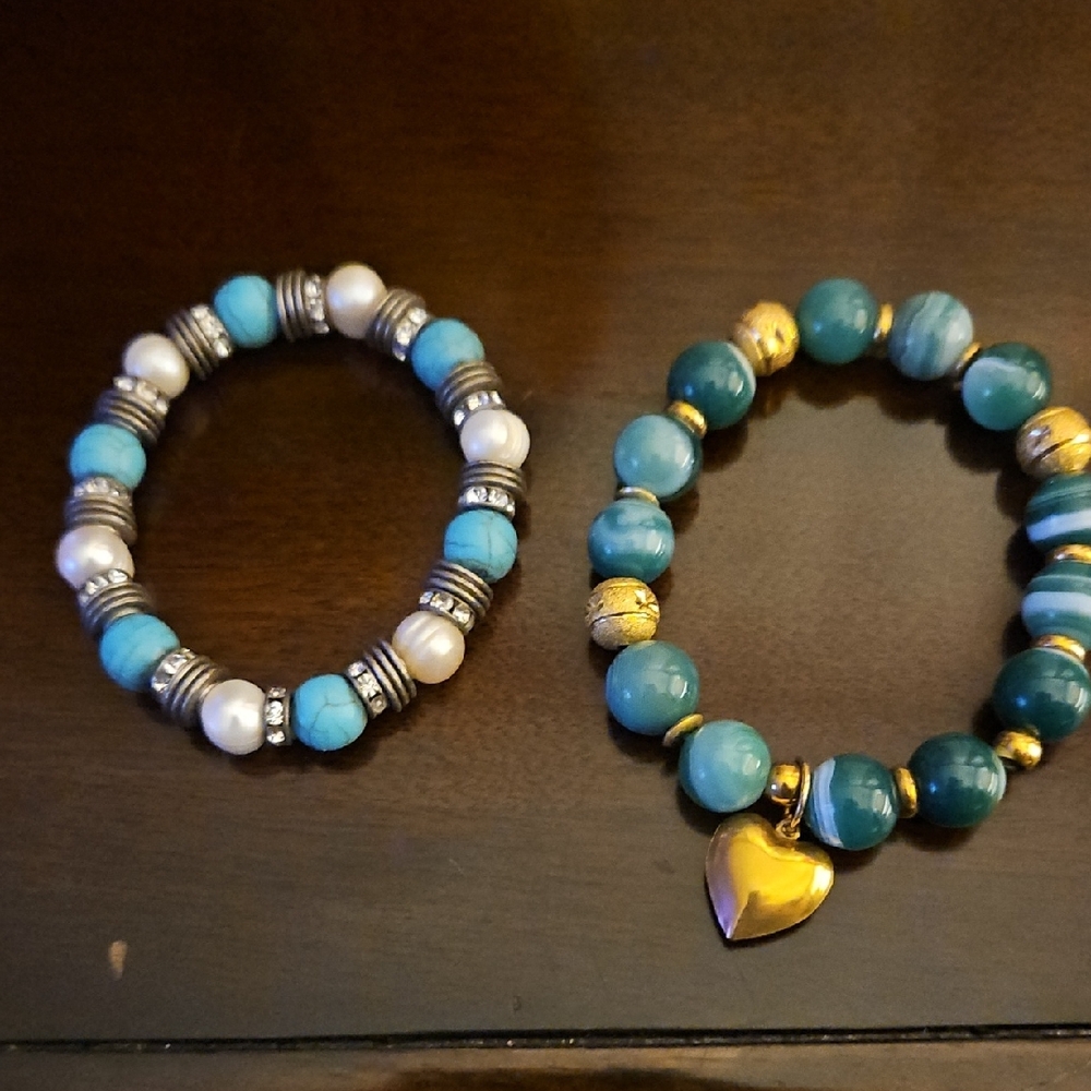 Elegant Turquoise and Gold Beaded Bracelets Set